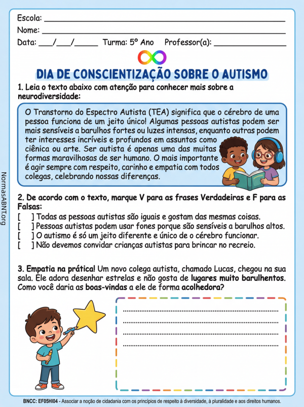 atividade sobre dia de conscentização sobre o autismo