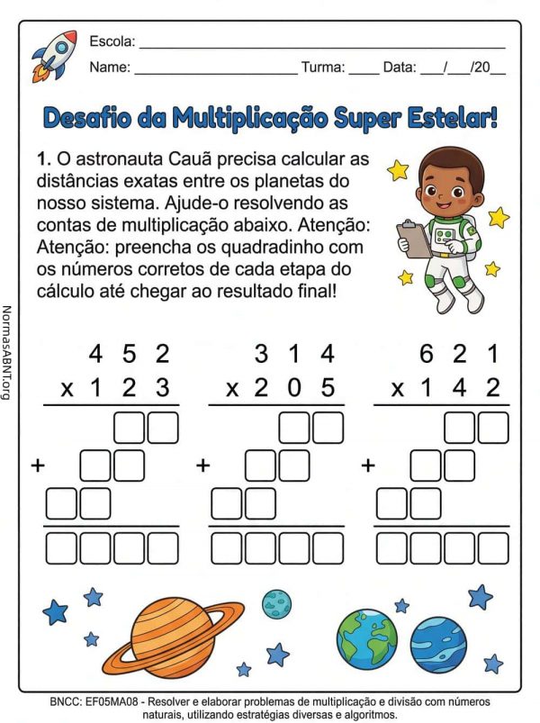 atividade de matemática para 5º ano do EF com multiplicações para resolver