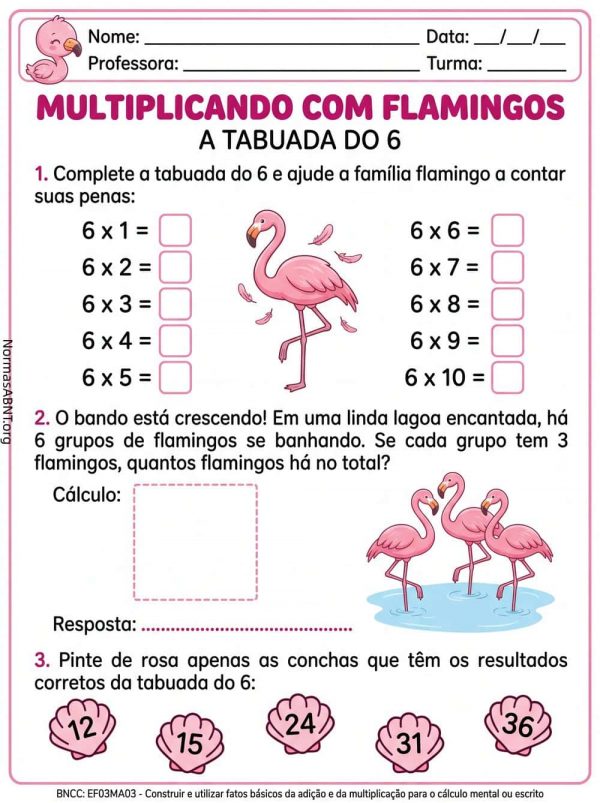 atividade matemática A tabuada do 6