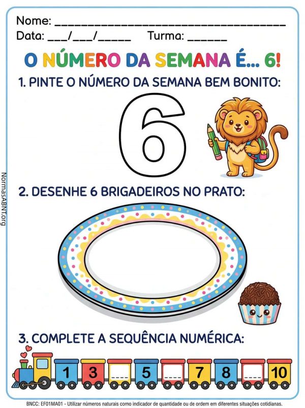 atividade matemática de número 6, para 1º ano ef