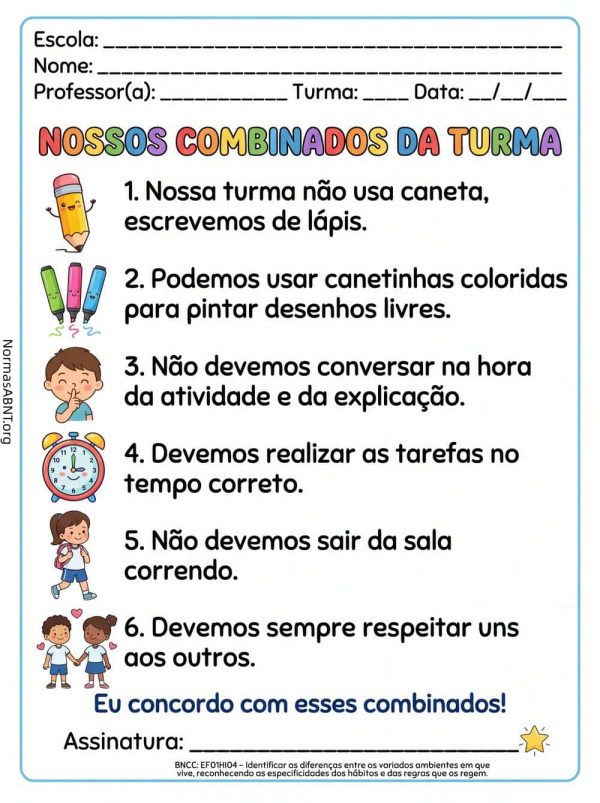 folha de nossos combinados da turma