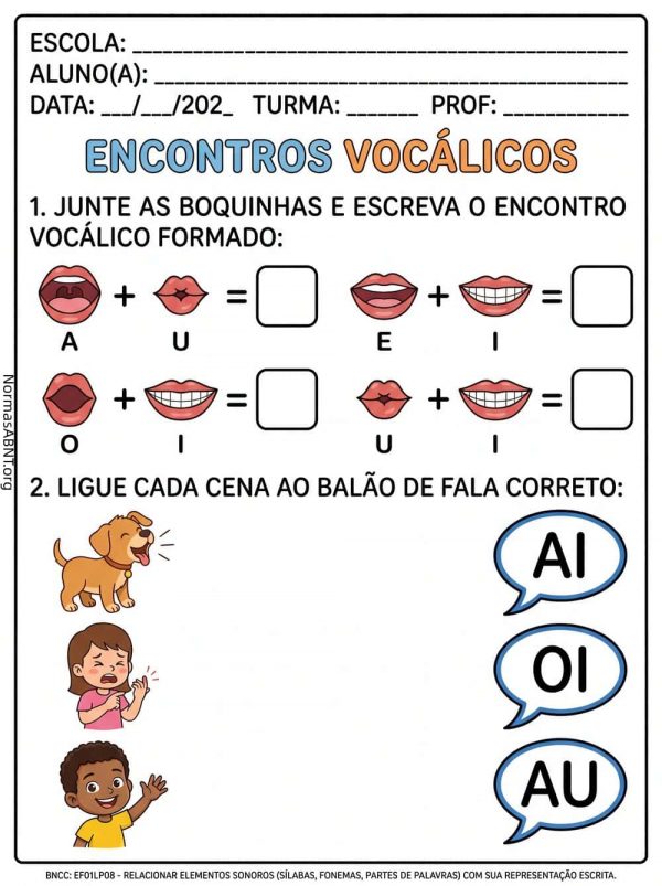 atividade sobre vocálico, língua portuguesa de 1º ano EF