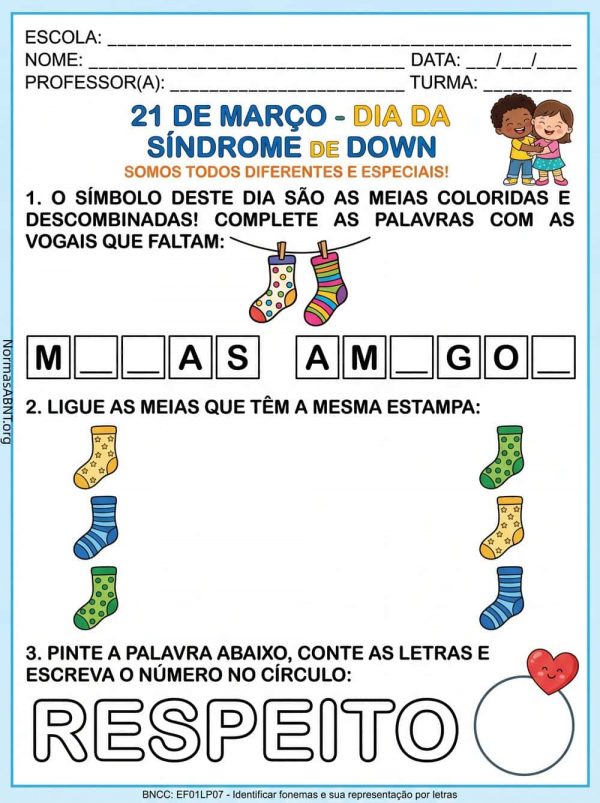 atividades sobre dia da síndrome de DOWN
