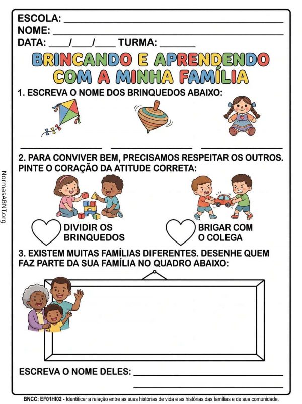 exercícios sobre minha família para 1 ano do EF