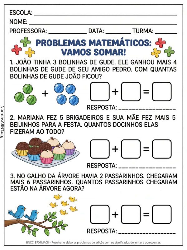 Resolver problemas matemáticos para 1 ano do EF