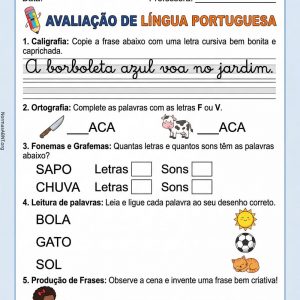 avaliação de língua portuguesa para 2 ano do EF