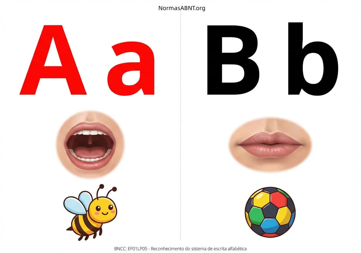 Flashcards para cortar: alfabeto fônico, cartaz com boquinha, letras A, B