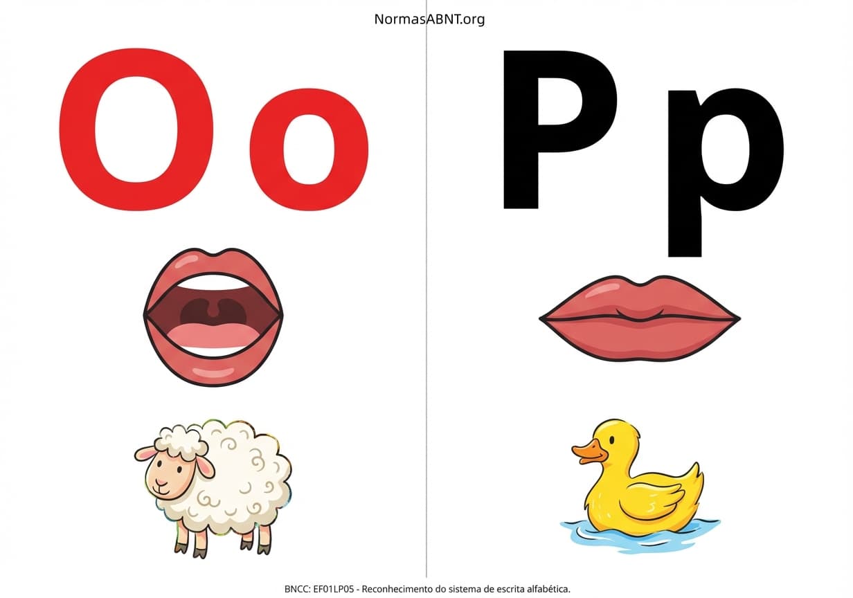 Flashcards para cortar: alfabeto fônico, cartaz com boquinha, letras O, P