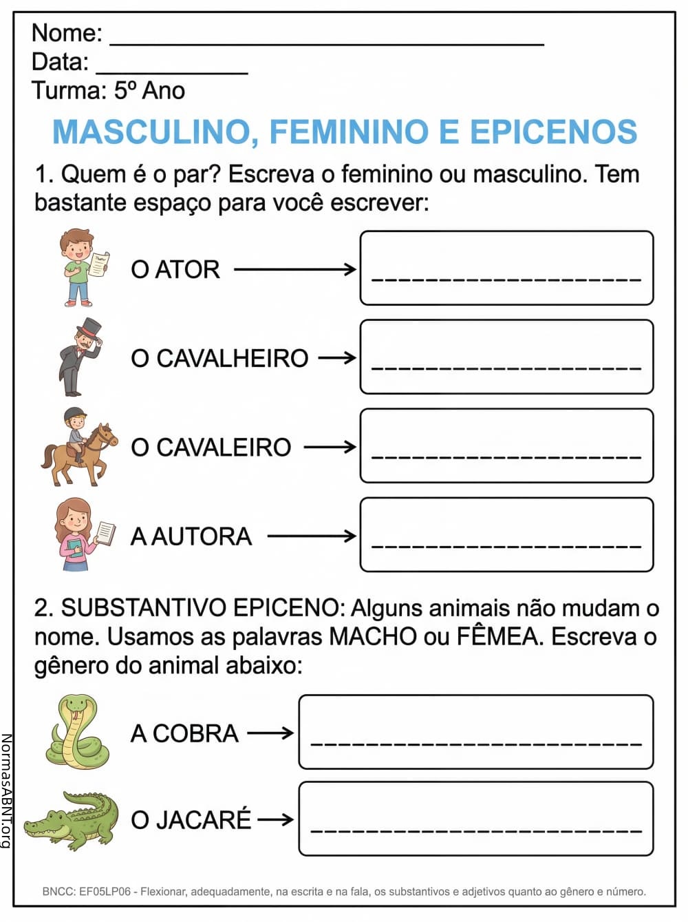 Masculino, feminino e epicenos