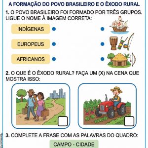 atividade de história para 5º ano do EF, povo brasileiro e o êxodo rural.