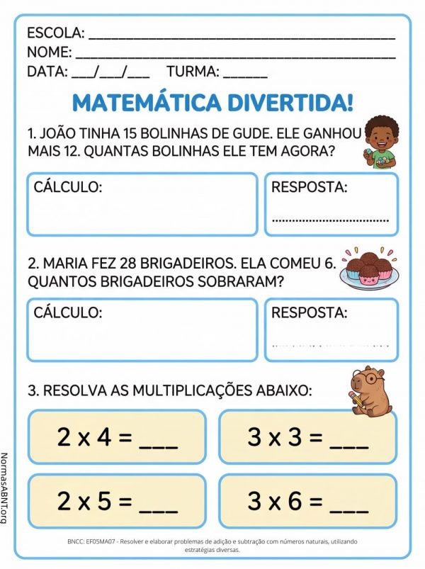 Uma atividade de matemática divertida para multiplicação de 3º ano EF