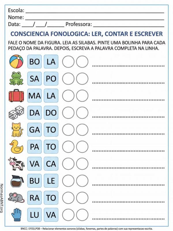 consciência fonológica, ler contar e escrever