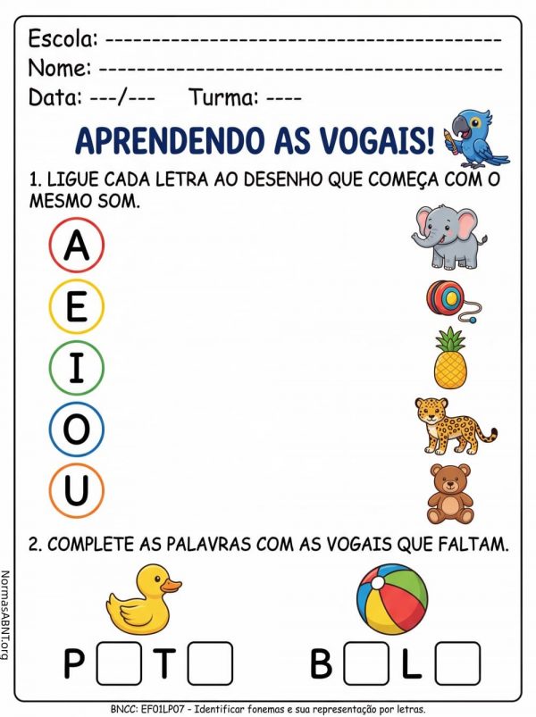 aprendendo as vogais com atividade lúdica
