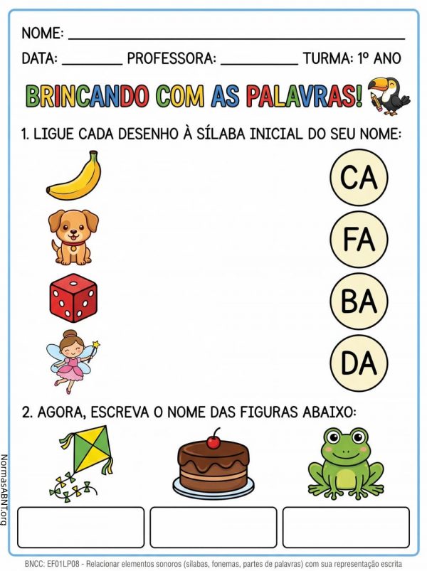 brincando com as palavras, ca, fa, ba, da