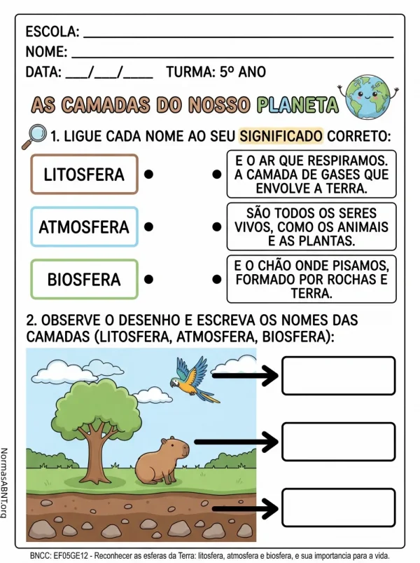 Atividade geografia: as camadas do nosso planeta