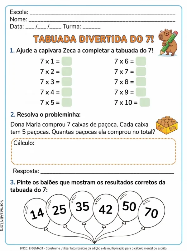 Tabuada divertida do 7 - multiplicação e probleminhas
