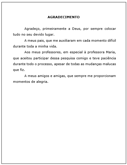 modelo Agradecimento formatado pela abnt