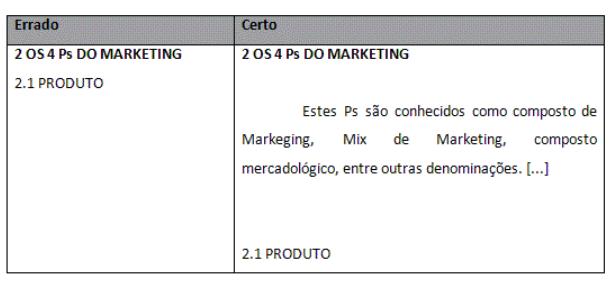 modelo sobre Não se deve iniciar uma seção secundária sem um parágrafo introdutório