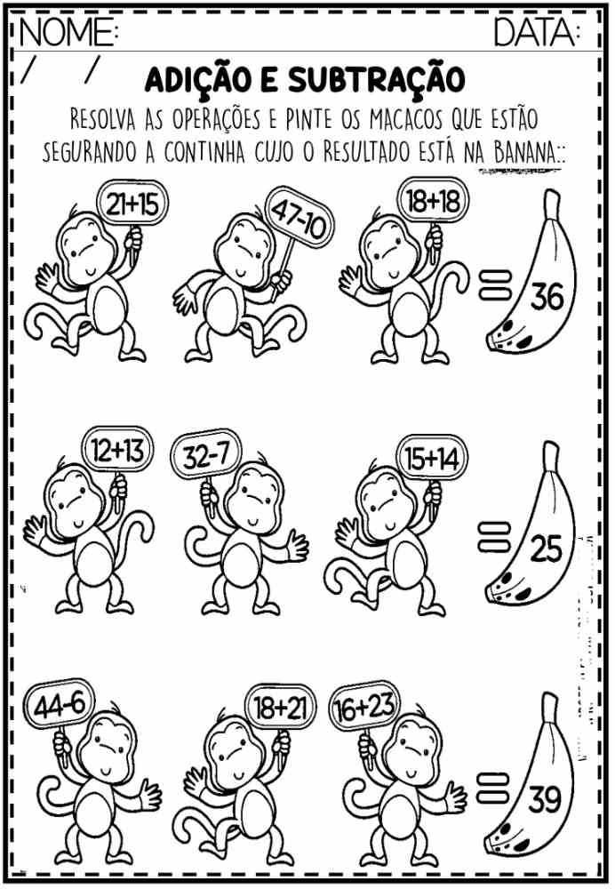 exercício de adição e subtração