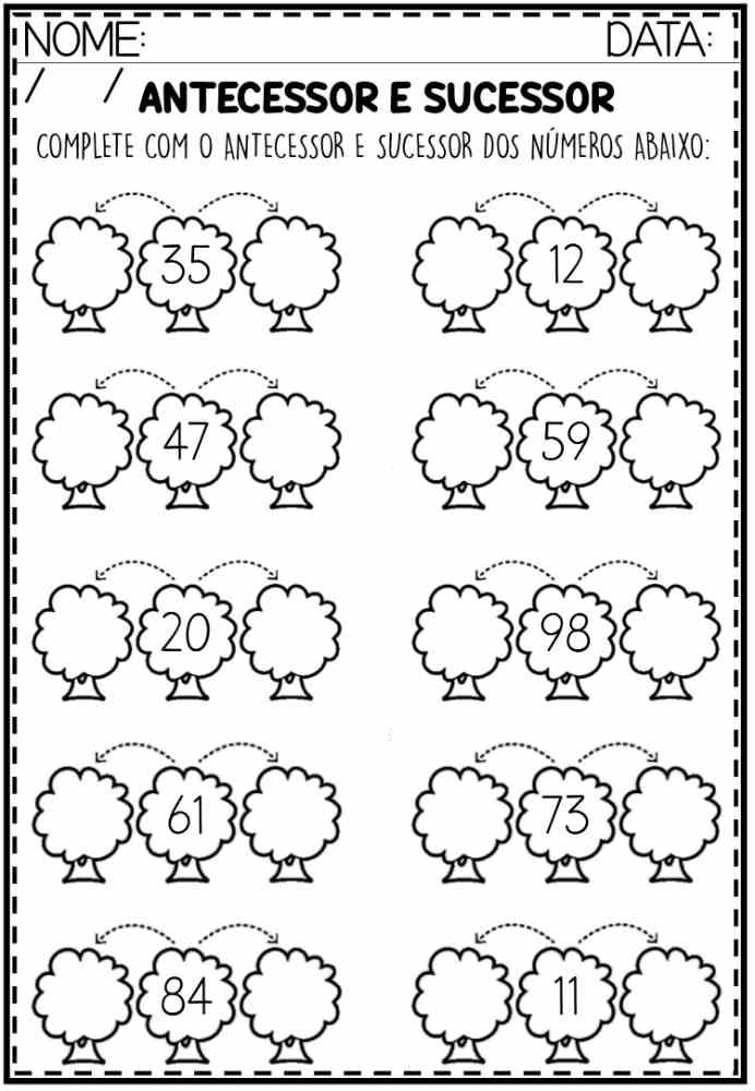 número antes e depois, antecessor e sucessor
