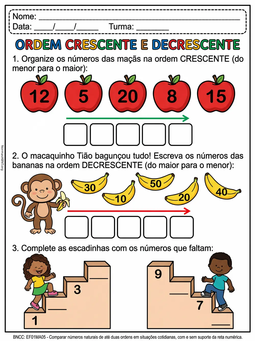 Sequências de números – ordem crescente e decrescente