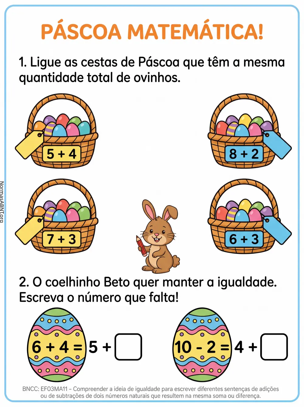 folha 1: páscoa matemática, adição