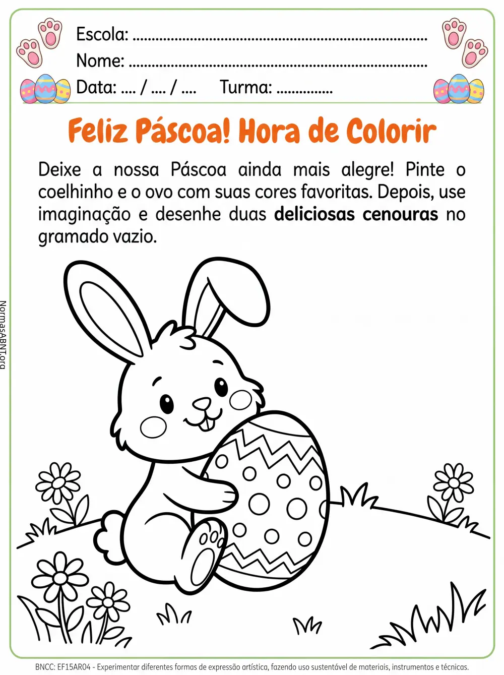 folha 2: colorir coelhinho e ovo e cenoura