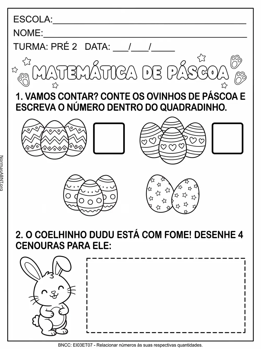 folha 5: matemática de páscoa para pré-2