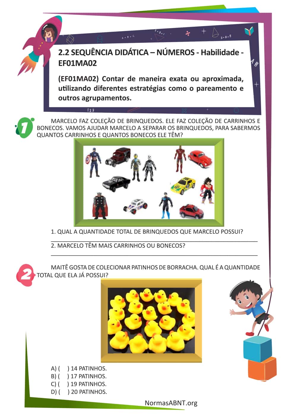 Atividades de SEQUÊNCIA DIDÁTICA – NÚMEROS - Habilidade - EF01MA02- Folha 1