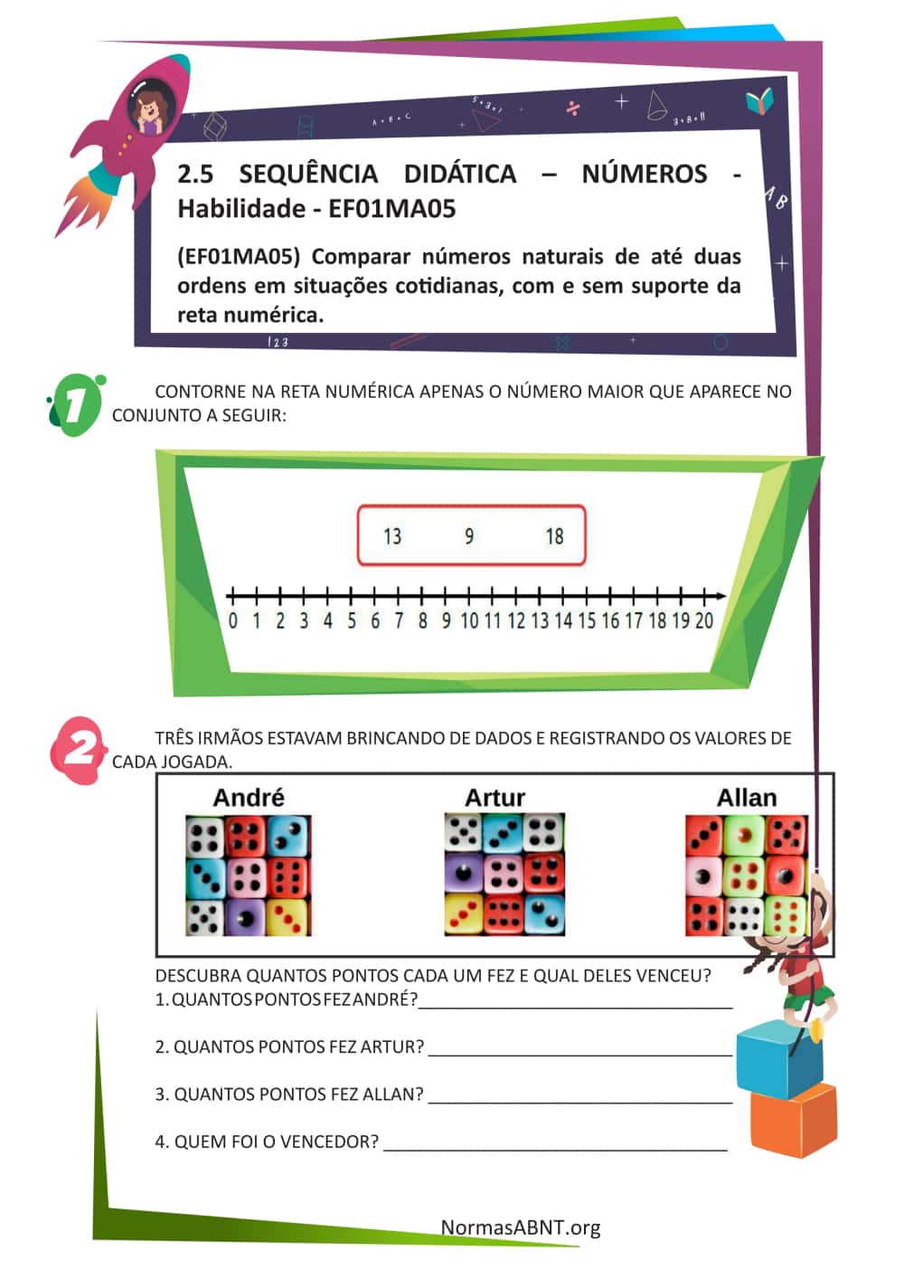 atividades Comparar números naturais de até duas ordens - folha 1