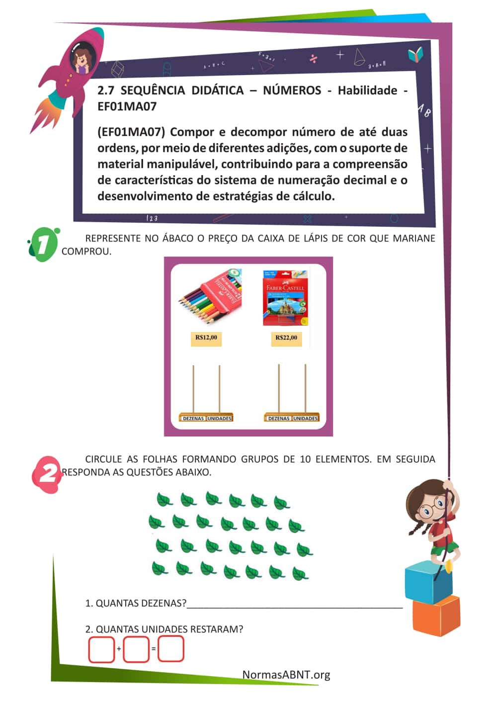 atividades para (EF01MA07) Compor e decompor número de até duas ordens - folha 1