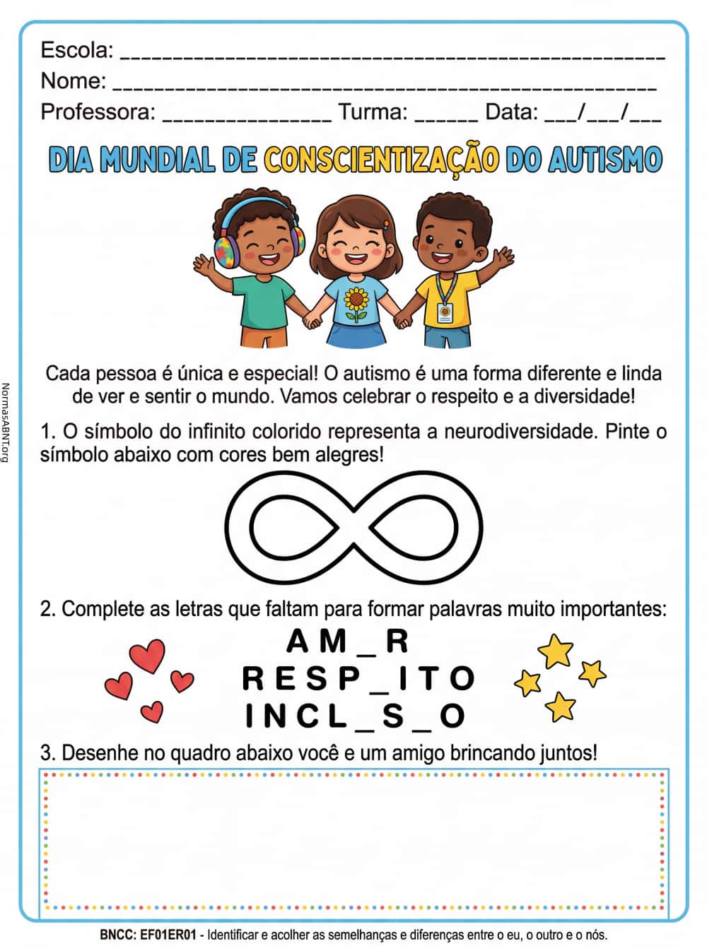 atividade de dia mundial de conscientização do autismo folha 3