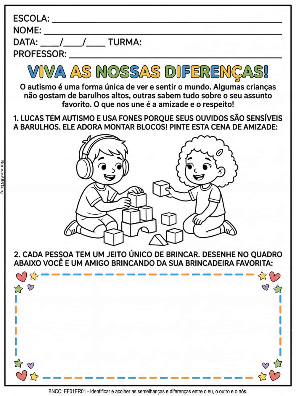 atividade de dia mundial de conscientização do autismo - viva as nossas diferenças, folha 4