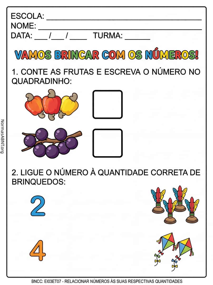 relacionar números às suas respectivas quantidades