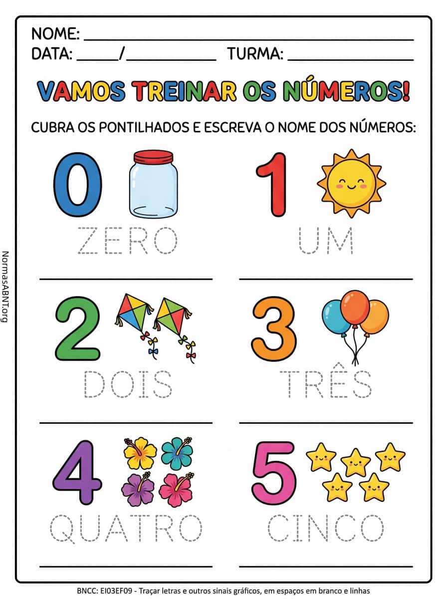 traçar letras e outros sinais gráficos em espaço em branco e linha, números pontilhados
